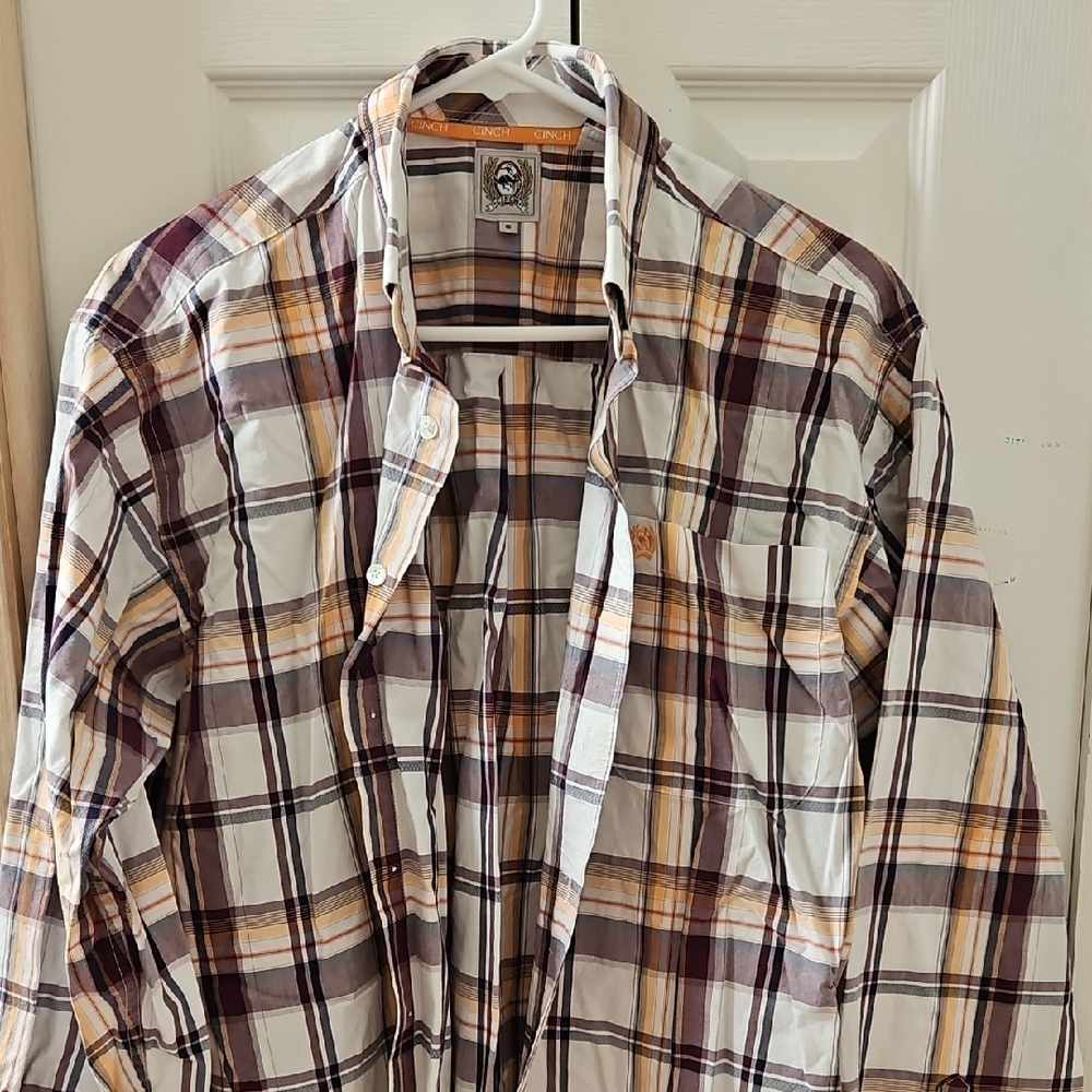 Cinch White and Purple Casual Button Down Shirt